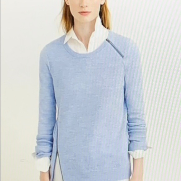 J. CREW Women's Size XXL BLUE WOOL ASYMMETRICAL ZIPPER ZIP SWEATER TOP - Picture 2 of 11